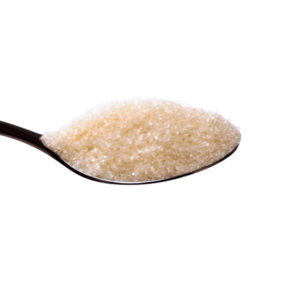 Cuillère remplie de sucre de canne LE GALION non raffiné, texture fine et cristalline, idéale pour sucrer naturellement.